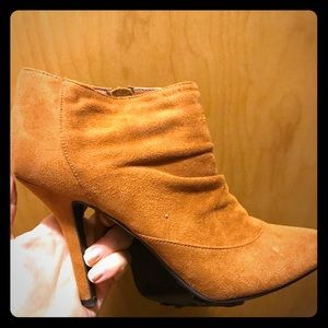 Brown suede stilleto booties
